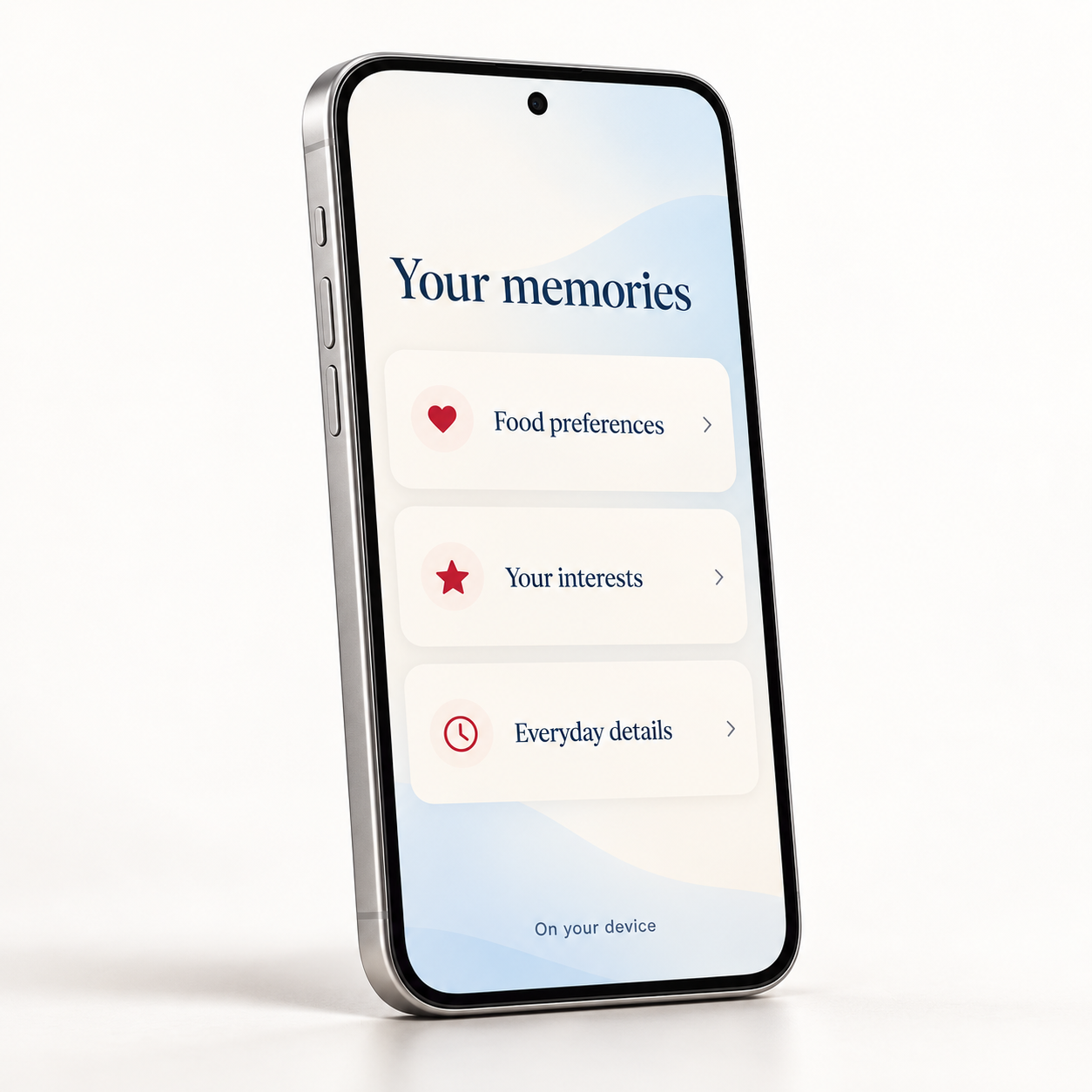 Smartphone showing memories stored on your device